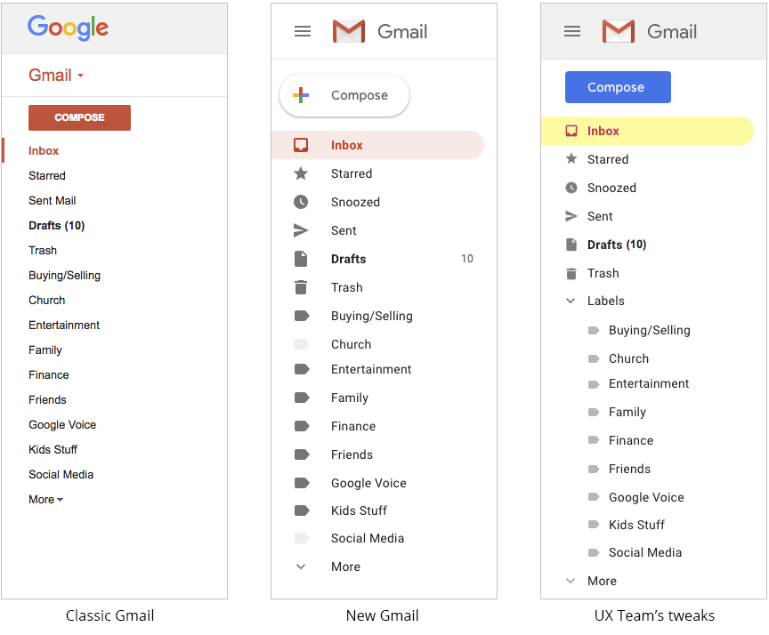 Gmail Redesign 'Left Menu' Fail