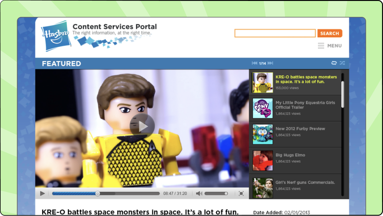 An intuitive video management and playback interface for Hasbro’s corporate users, enhancing usability and streamlining media workflows.